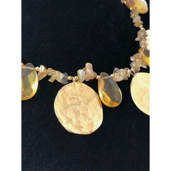 Kenneth Jay Lane Satin Gold Disc and Citrine Necklace - Picture 3 of 8